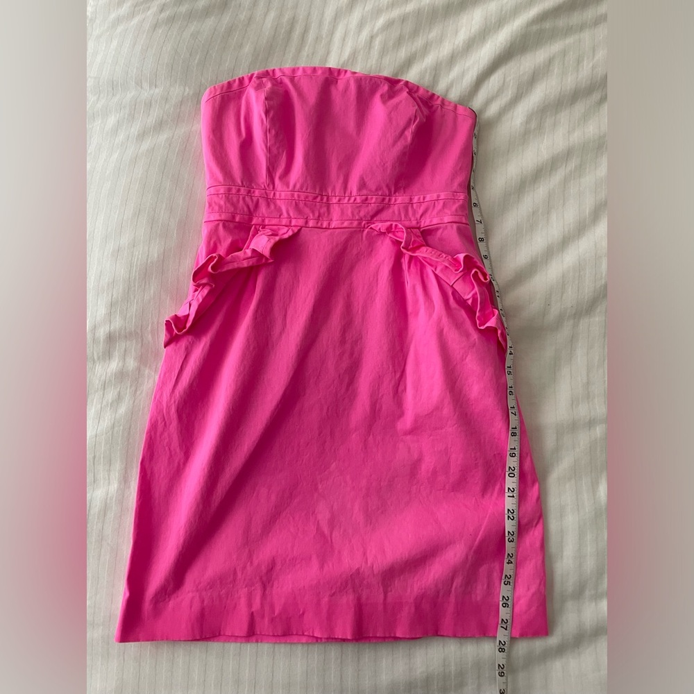 J. Crew Flamenca Neon Hot Pink Strapless Ruffle Cocktail Dress Cotton Sz 6 - Picture 9 of 16